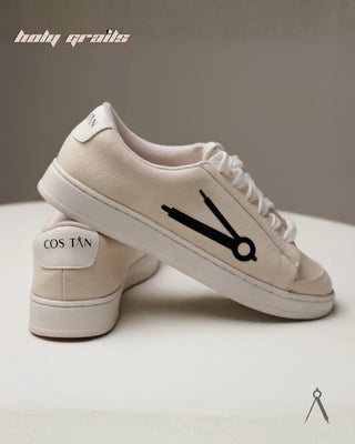 Hand Crafted 'Loom' Ivory White Low Top Premium Cotton Canvas Sneaker HG x Cos Tan - Side & Back