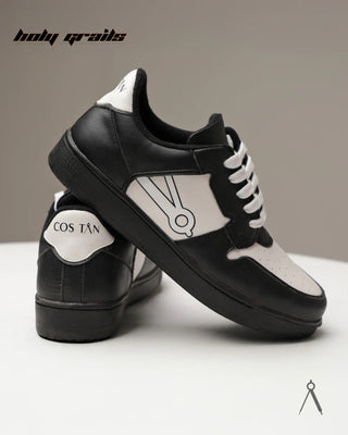 Hand Crafted 'Low Ball Classic' Black & White Low Top 100% Vegan Leather Sneaker HG x Cos Tan - Side & Back
