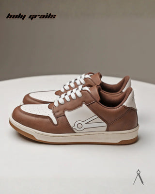 Hand Crafted 'Low Ball Classic' Brown & White Low Top 100% Vegan Leather Sneaker HG x Cos Tan - Sides