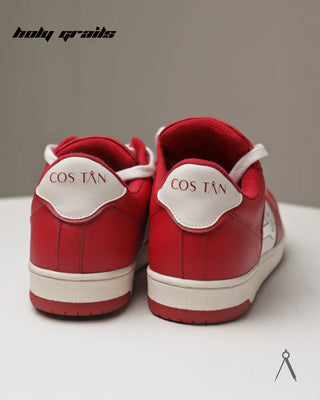 Hand Crafted 'Low Ball Classic' Red & White Low Top 100% Vegan Leather Sneaker HG x Cos Tan - Back