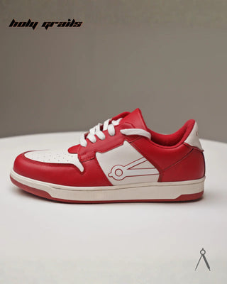 Hand Crafted 'Low Ball Classic' Red & White Low Top 100% Vegan Leather Sneaker HG x Cos Tan - Public Side