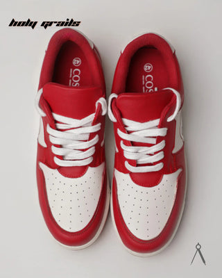 Hand Crafted 'Low Ball Classic' Red & White Low Top 100% Vegan Leather Sneaker HG x Cos Tan - Top