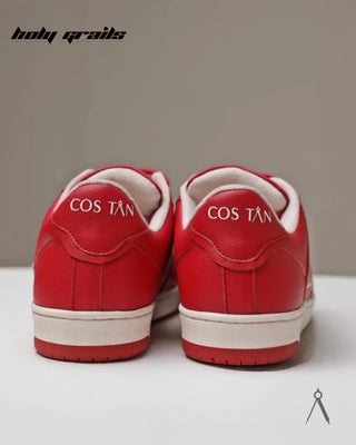 Hand Crafted 'Low Ball Monotone' Red Low Top 100% Vegan Leather Sneaker HG x Cos Tan - Back