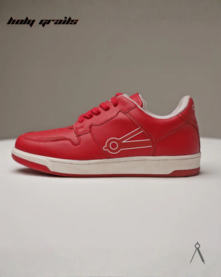 Hand Crafted 'Low Ball Monotone' Red Low Top 100% Vegan Leather Sneaker HG x Cos Tan - Public Side