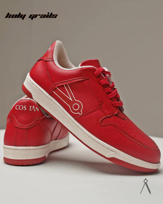 Hand Crafted 'Low Ball Monotone' Red Low Top 100% Vegan Leather Sneaker HG x Cos Tan - Side & Back
