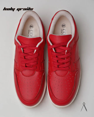 Hand Crafted 'Low Ball Monotone' Red Low Top 100% Vegan Leather Sneaker HG x Cos Tan - Top