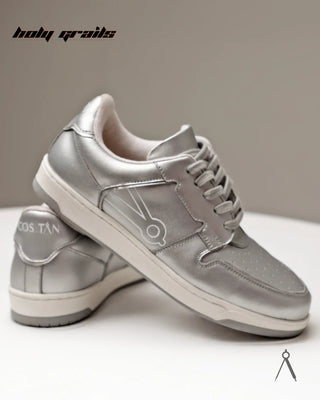 Hand Crafted 'Low Ball Monotone' Silver Low Top 100% Vegan Leather Sneaker HG x Cos Tan - Side & Back
