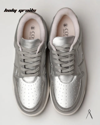 Hand Crafted 'Low Ball Monotone' Silver Low Top 100% Vegan Leather Sneaker HG x Cos Tan - Top
