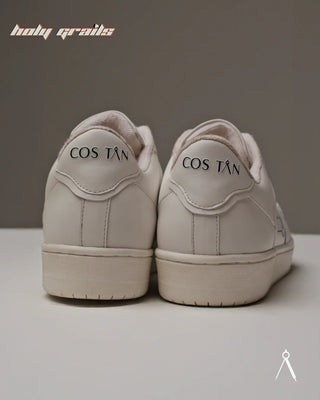 Hand Crafted 'Low Ball Monotone' White Low Top 100% Vegan Leather Sneaker HG x Cos Tan - Back