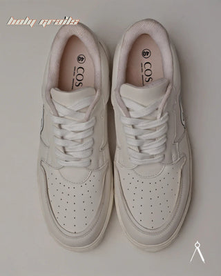 Hand Crafted 'Low Ball Monotone' White Low Top 100% Vegan Leather Sneaker HG x Cos Tan - Top