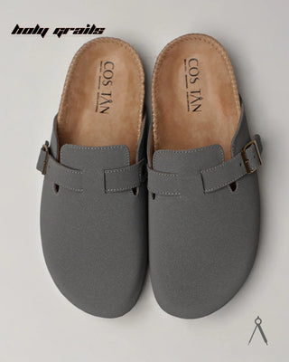 Hand Crafted 'Root' Basalt Grey Unisex Full Textile Suede Natural Cork Footbed Easy Slip-On Clog HG x Cos Tan - Top