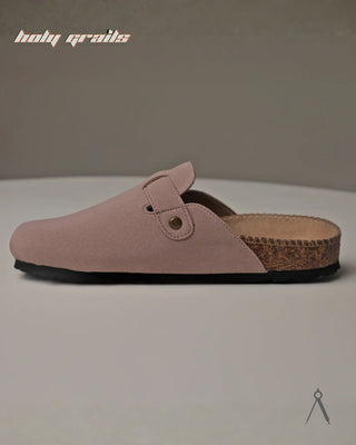 Hand Crafted 'Root' Blush Pink Baby Pink Unisex Full Textile Suede Natural Cork Footbed Easy Slip-On Clog HG x Cos Tan - Inner Side