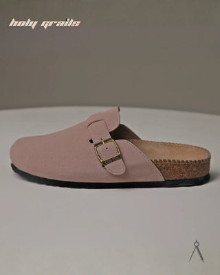 Hand Crafted 'Root' Blush Pink Baby Pink Unisex Full Textile Suede Natural Cork Footbed Easy Slip-On Clog HG x Cos Tan - Public Side