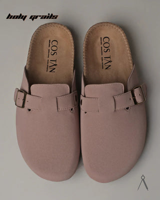 Hand Crafted 'Root' Blush Pink Baby Pink Unisex Full Textile Suede Natural Cork Footbed Easy Slip-On Clog HG x Cos Tan - Top