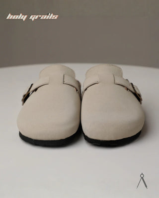 Hand Crafted 'Root' Classic Beige Full Textile Suede Natural Cork Footbed Easy Slip-On Clog HG x Cos Tan - Front