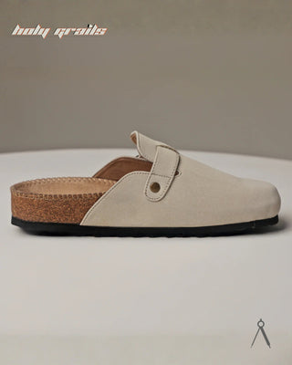 Hand Crafted 'Root' Classic Beige Full Textile Suede Natural Cork Footbed Easy Slip-On Clog HG x Cos Tan - Side