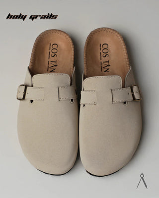 Hand Crafted 'Root' Classic Beige Full Textile Suede Natural Cork Footbed Easy Slip-On Clog HG x Cos Tan - Top