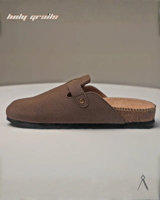 Hand Crafted 'Root' Sepia Brown Unisex Full Textile Suede Natural Cork Footbed Easy Slip-On Clog HG x Cos Tan - Inner Side
