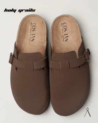 Hand Crafted 'Root' Sepia Brown Unisex Full Textile Suede Natural Cork Footbed Easy Slip-On Clog HG x Cos Tan - Top