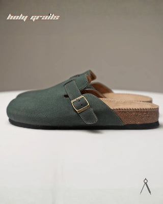 Hand Crafted 'Root' Verdant Green Unisex Full Textile Suede Natural Cork Footbed Easy Slip-On Clog HG x Cos Tan - Public Sides