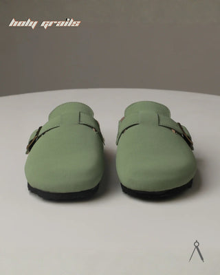 Hand Crafted 'Root' Verdant Light Green Unisex Full Textile Suede Natural Cork Footbed Easy Slip-On Clog HG x Cos Tan - Front