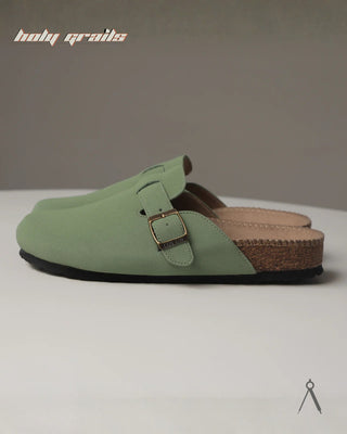 Hand Crafted 'Root' Verdant Light Green Unisex Full Textile Suede Natural Cork Footbed Easy Slip-On Clog HG x Cos Tan - Sides