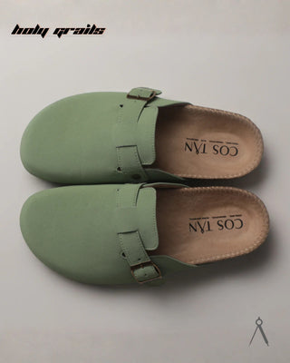Hand Crafted 'Root' Verdant Light Green Unisex Full Textile Suede Natural Cork Footbed Easy Slip-On Clog HG x Cos Tan - Top