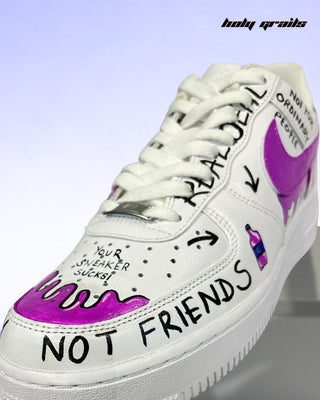 Hand Painted Custom Air Force 1 x Boldly Unstable Sneakers - Front Top Side 2 Close Up