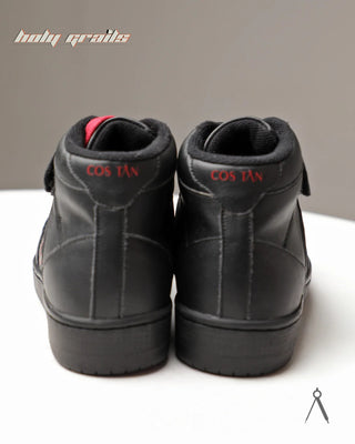 Hand Crafted 'High Ball' Classic Onyx Black Red Accent High Top 100% Full Vegan Leather Sneakers HG x Cos Tan - Back