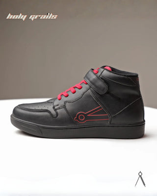 Hand Crafted 'High Ball' Classic Onyx Black Red Accent High Top 100% Full Vegan Leather Sneakers HG x Cos Tan - Side