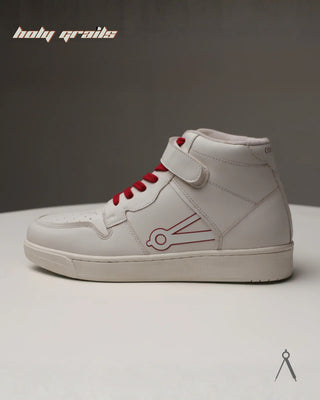 Hand Crafted 'High Ball' Ivory Cranberry White Red Accent High Top 100% Full Vegan Leather Sneakers HG x Cos Tan - Side