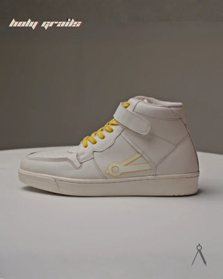 Hand Crafted 'High Ball' Ivory Marigold White Yellow Accent High Top 100% Full Vegan Leather Sneakers HG x Cos Tan - Side