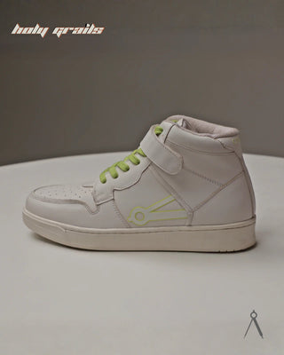 Hand Crafted 'High Ball' Ivory Verdant White Lime Accent High Top 100% Full Vegan Leather Sneakers HG x Cos Tan - Side
