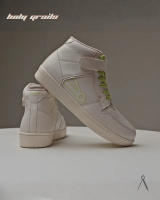 Hand Crafted 'High Ball' Ivory Verdant White Lime Accent High Top 100% Full Vegan Leather Sneakers HG x Cos Tan - Side & Back