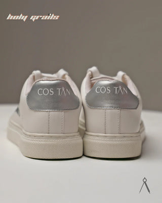 Hand Crafted 'Pebble' Ivory Quicksilver White With Silver Accent Low Top Plant Based Full Vegan Leather With Rubber Sole Sneakers HG x Cos Tan - Back
