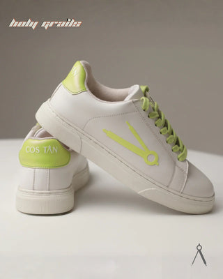 Hand Crafted 'Pebble' Lime Verdant Low Top Vegan Leather With Rubber Sole Sneakers HG x Cos Tan - Side & Back