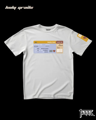 'Holiday Recall Boarding Pass' White Tee HG x Paas Collective - Front