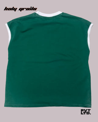 'Iron Heart' Green 260 GSM Looper Lycra Graphic Printed Sleeveless Vest HG x Pvt Ltd - Back