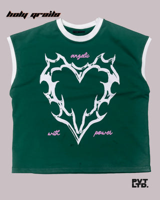 'Iron Heart' Green 260 GSM Looper Lycra Graphic Printed Sleeveless Vest HG x Pvt Ltd - Front