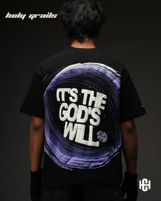 Men in 'It’s The God’s Will' Black 260 GSM 100% Terry Cotton Half Sleeve Oversize Graphic Tee HG x Charactr - Back