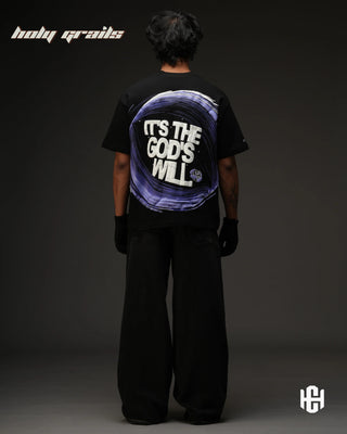 Men in 'It’s The God’s Will' Black 260 GSM 100% Terry Cotton Half Sleeve Oversize Graphic Tee HG x Charactr - Back Full