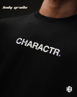 Men in 'It’s The God’s Will' Black 260 GSM 100% Terry Cotton Half Sleeve Oversize Graphic Tee HG x Charactr - Front Close Up