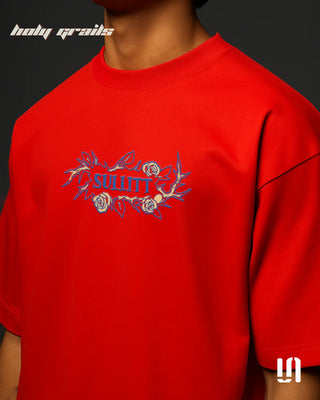 Men in Streetwear Style 'Mama Didn't Raise Victim' Orange 260 GSM 95% Cotton 5% Spandex Graphic Printed Oversize Tee HG x Sullitt - Front