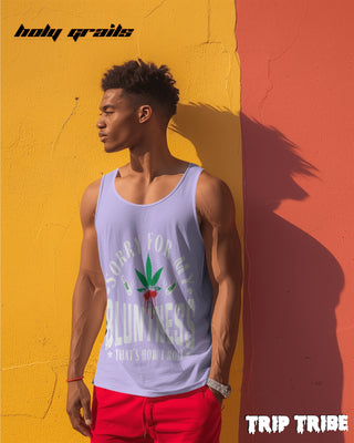 Male in Street Style 'Sorry For My Bluntness' 180 GSM 100% Cotton Lavender Sleeveless Vest HG x Trip Tribe - Front