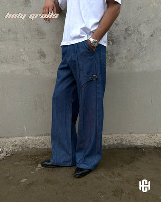 Male in 'Runway' Blue Premium Structured Denims Wide Leg Jeans HG x Charactr - Front Side 1