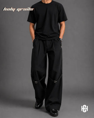 Men Standing in 'Anchor' Deep Black Premium Structured Denims Wide Leg Pants HG x Charactr - Front