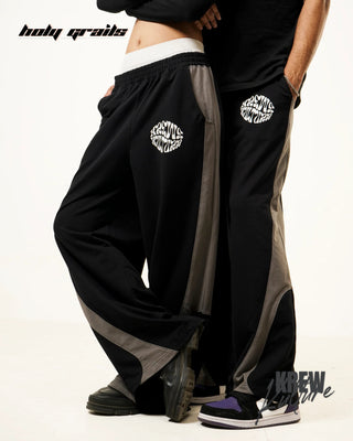 Men & Women in Streetwear Style 'The MoonForm' Black 240 GSM French Terry Lycra Screen Printed Lower HG x Krewe Kulturr - Side 1