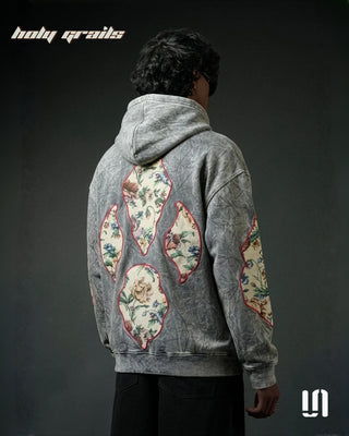 Men in Street Style 'Stonefade Jacquard' Grey Stone Washed Premium Heavyweight Cotton Blend with Jacquard Patch Oversize Hoodie HG x Sullitt- Back Side