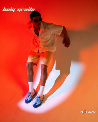 Men in Homegrown 'Sunset' Premium Orange & Blue PU Upper, Cushioned Footbed, Eva Midsole & Rubber Outsole Lightweight Sneaker HG x NoGrav - Front Top Sides