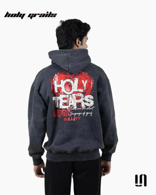 Men in Street Style - 'Holy Tears' Black Premium 350 GSM Screen Printed Oversize Hoodie HG x Sullitt - Back
